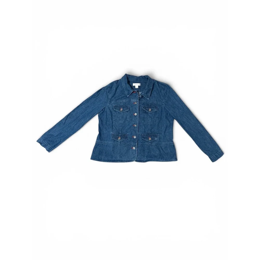 Christopher & Banks Womens‎ Medium Wash Denim Trucker Jacket Red Stitch Size L